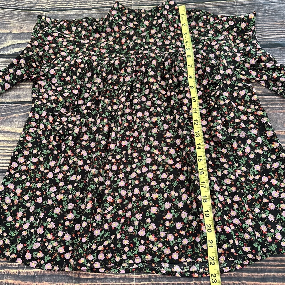 Wayf Black Floral Blouse Ruffles High Neck Romantic XSMALL - Picture 7 of 8
